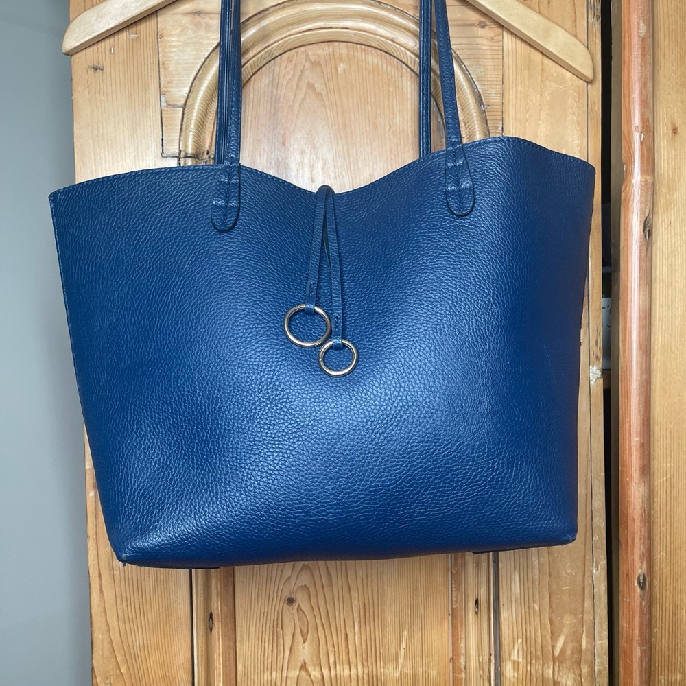 Blue Pebble Leather Tote Bag